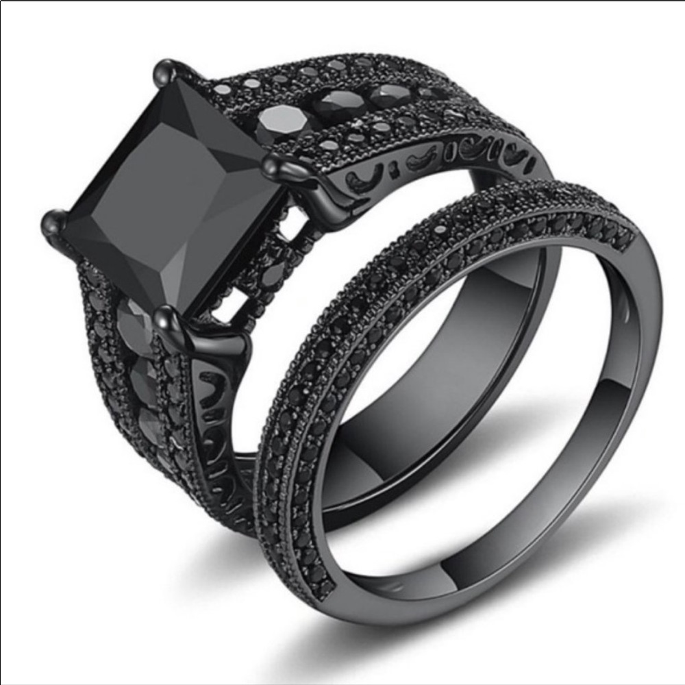 💎 18K BLACK SAPPHIRE DIAMOND STERLING SILVER RING - Picture 6 of 9